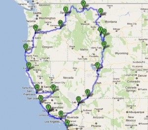 Map of our Route - 101 Days Around America: West Side